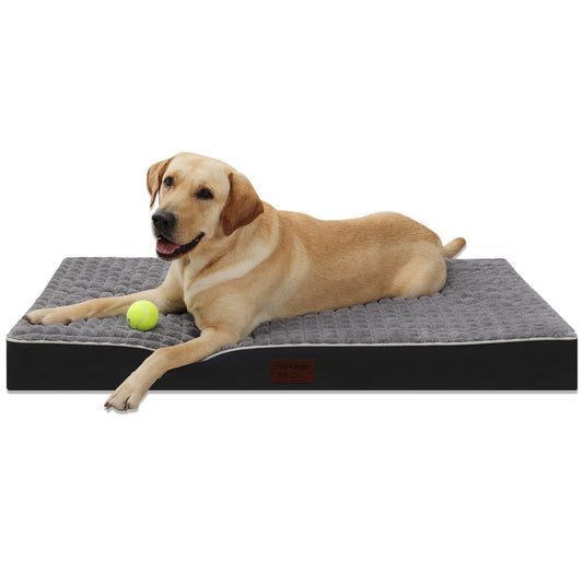 YIZHUOPET Orthopedic Rabbit Plush Cover Dog Bed,Small M Sized Dog 30''X20''x3'' Soft Waterproof Egg Foam Pet Crate Beds Mat or Kennel Pads with Removable Washable Cover,Non-Slip Bottom,Grey