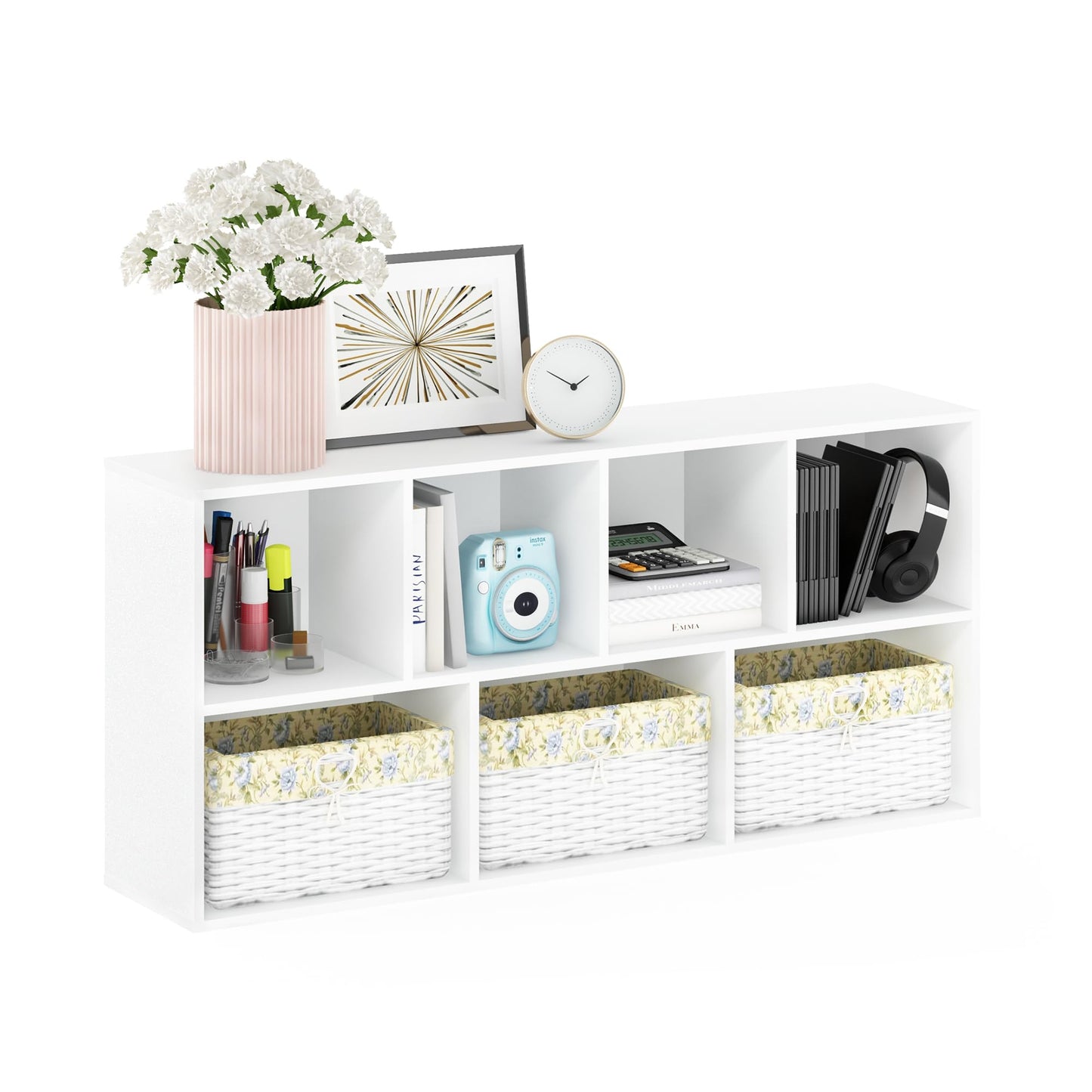 Furinno LUDER Book Shelf, 7-Cube Bookshelf, Bookcase with Open Shelves, 9.4 x 19.5 x 41.7, Easy Assembly, for Living Room, Bedroom, Home Office, White