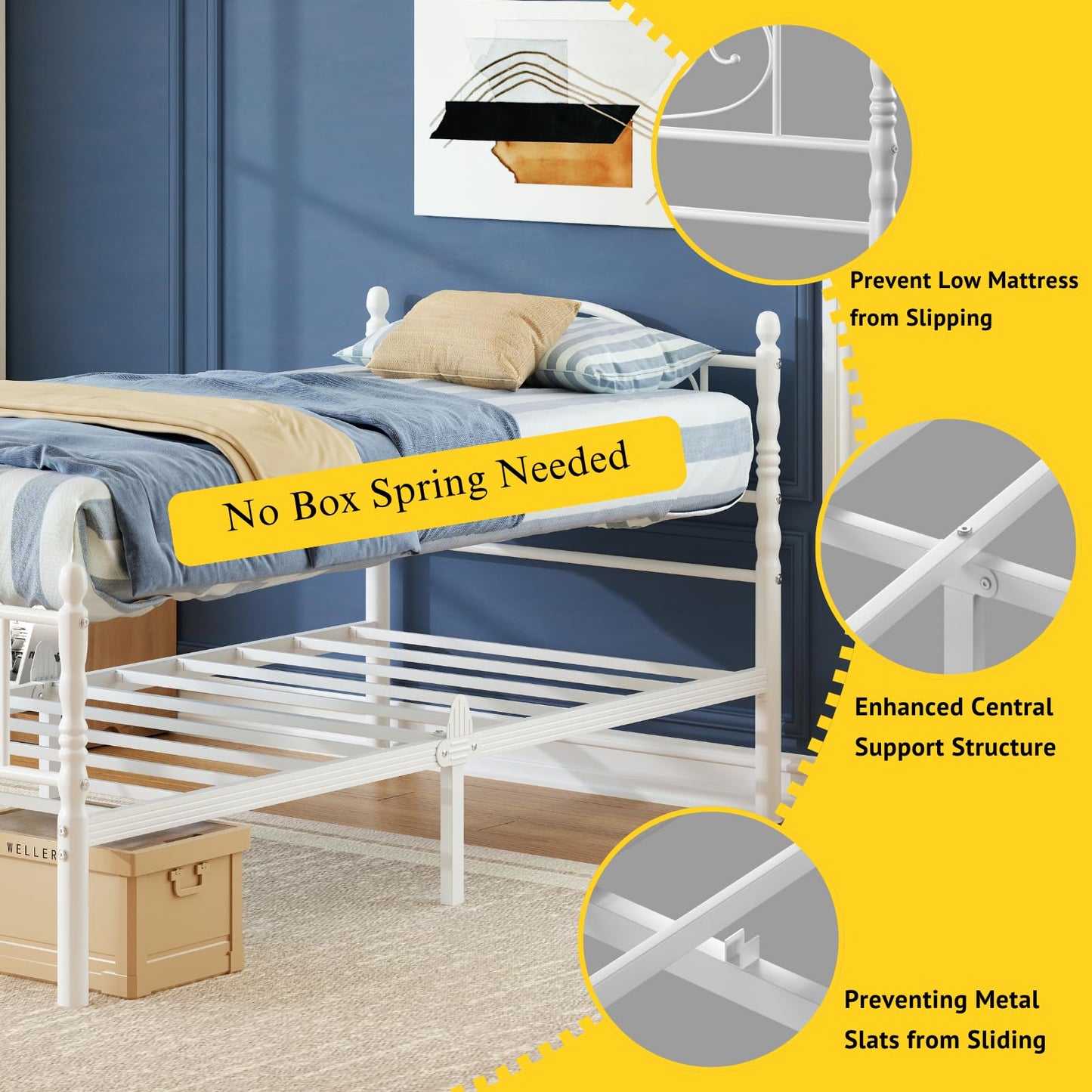 Goltriever 12 Inch Twin Platform Bed Frame with Victorian Style Headboard and Footboard, Heavy Duty Metal Bed Frame No Box Spring Needed, Noise Free, Easy Assembly, White