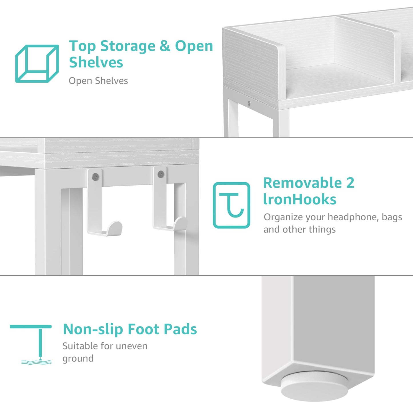 BOLUO Desk Hutch Dorm Room, Desktop Bookshelf for Computer Desk 37" Hutch Organizer Tabletop Storage Rack for College Essentials Home Office White