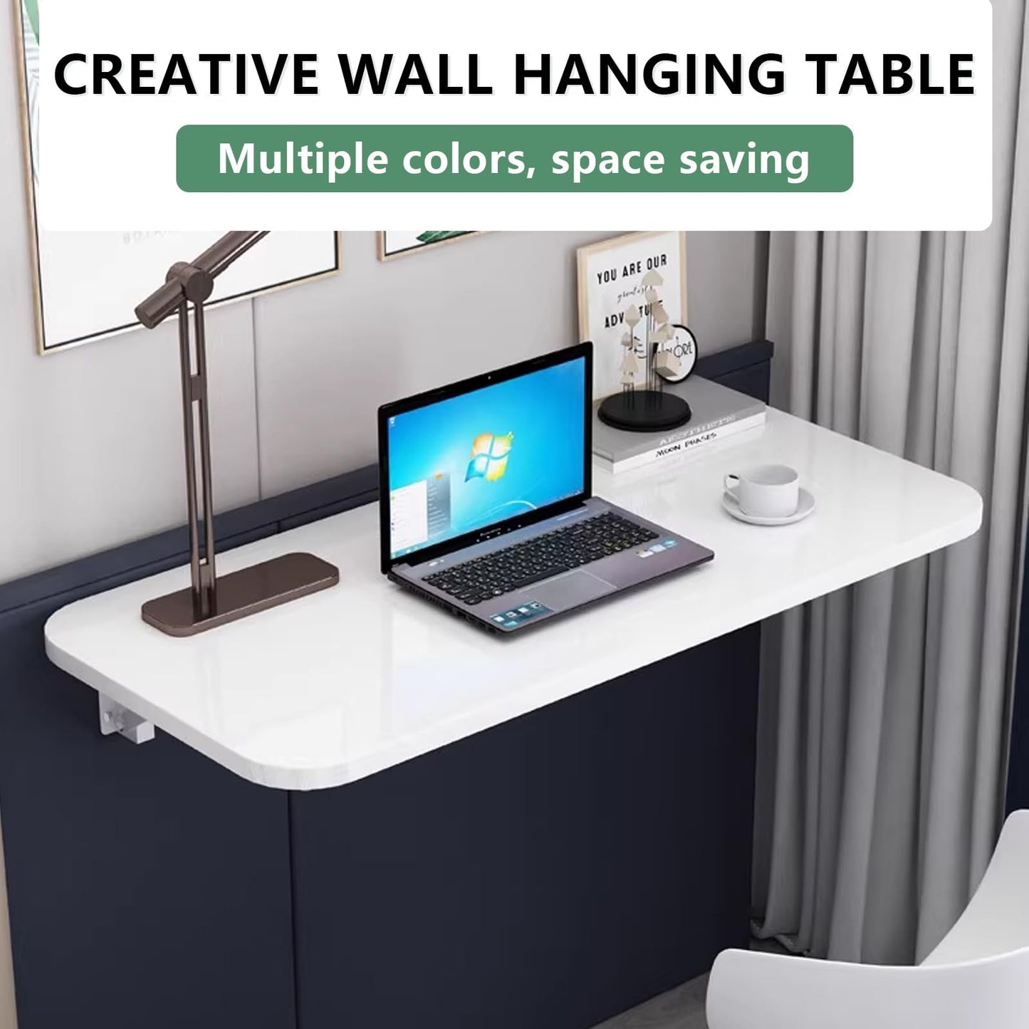 LWJQRSP Foldable Wall Desk, Compact and Space-Saving, Ideal for Small Rooms and Home Offices, Blue, 60x30cm (24x12in) - Perfect for Balconies and Makeup Stations