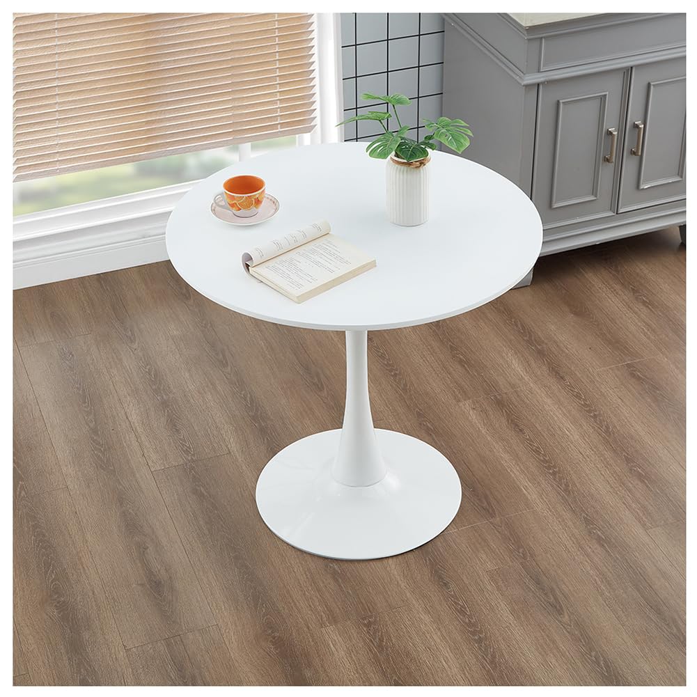 HYYTEIBL 35.1" Tulip Dining Table, White, Perfect for 2-4 People, Mid-Century Modern Style, Round MDF Top with Sturdy Base for Dining Room, Living Room, Cafe