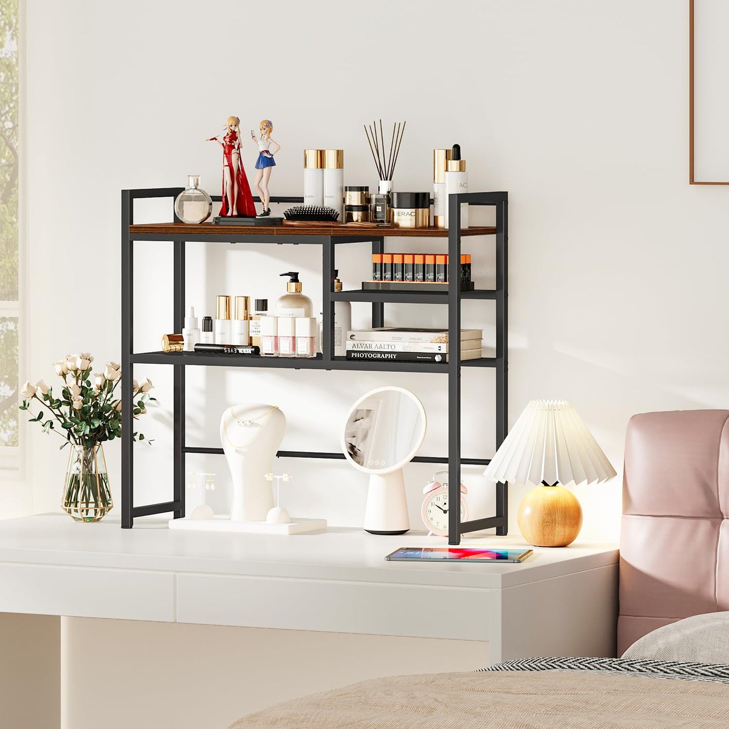 Snughome 31.9" Desk Shelf, Desktop Organizer Shelf, Desk Hutch Dorm, 3-Tier Desk Display Rack, Desktop Bookshelf, Multipurpose Wood Desk Organizer Storage Rack for Home Office Dorm