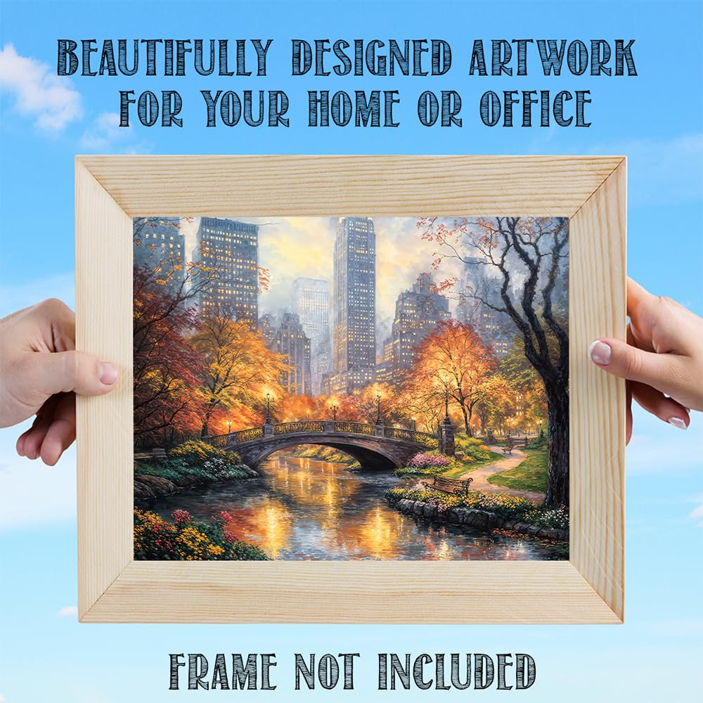 Autumn In Central Park Painting - 11x14 Unframed Poster Cityscape Wall Art, New York City Fall Decor, Urban Landscape, Scenic Park, Romantic City, Skyscrapers, Nature, Tranquil Condo & Apartment Décor
