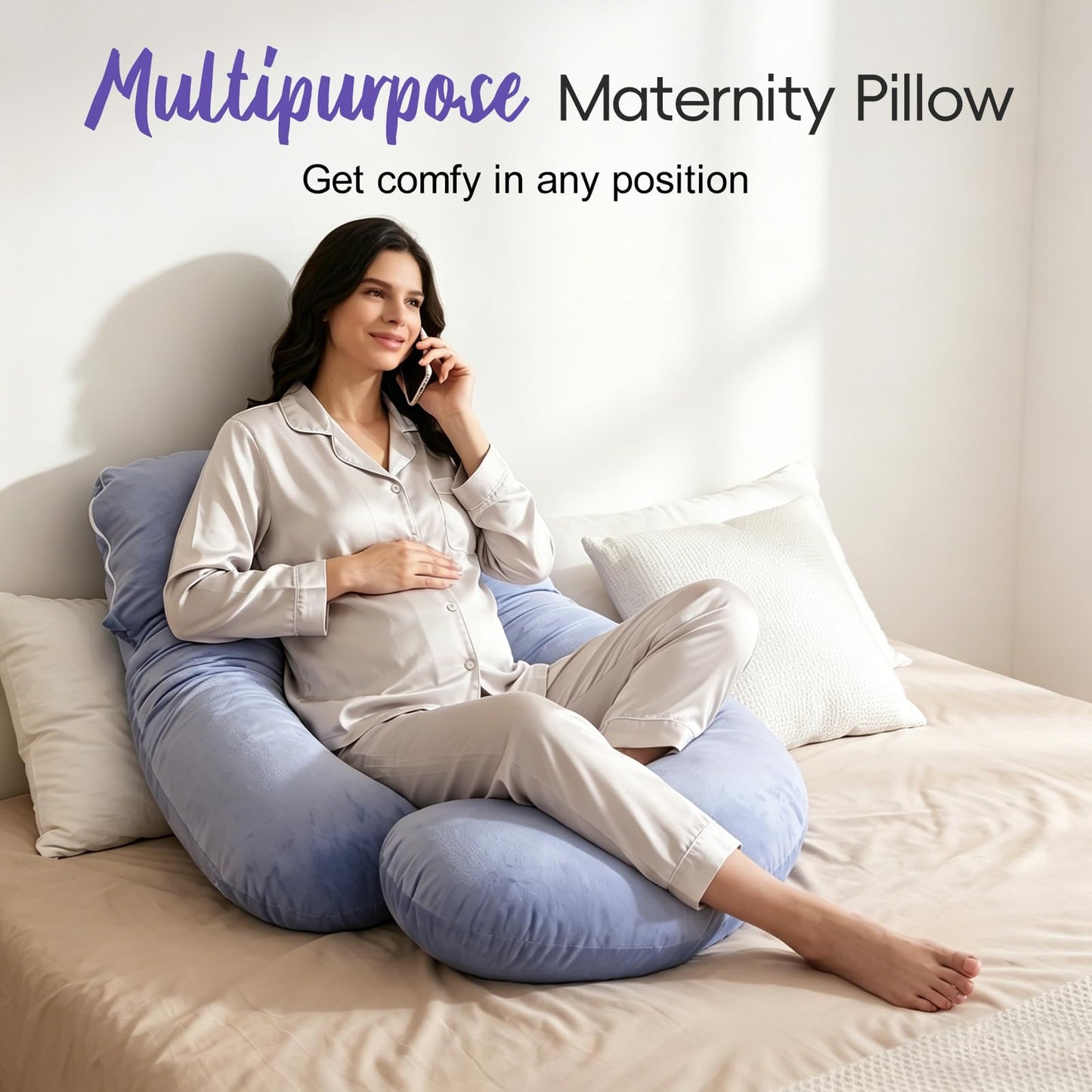 EZMOM Pregnancy Pillow for Sleeping, Soft 57“ Full Body Maternity Pillow, U Shaped with Removable Washable Cover, Support for Back, Belly, Leg, Hip, Neck & Shoulder, Purple