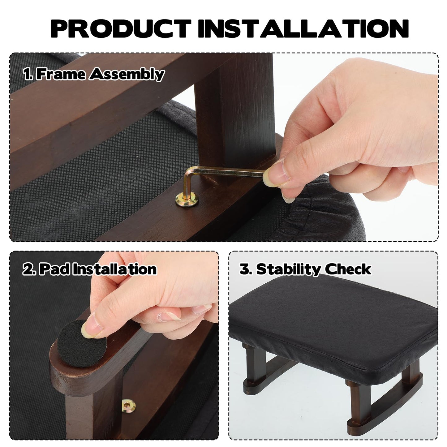 AIHSUMC Walnut Prayer Kneeler with Thick Attached Cushion, Wooden Prayer Bench with Removable Washable Fabric Cover, Sturdy Kneeling Stool for Home Prayer and Meditation