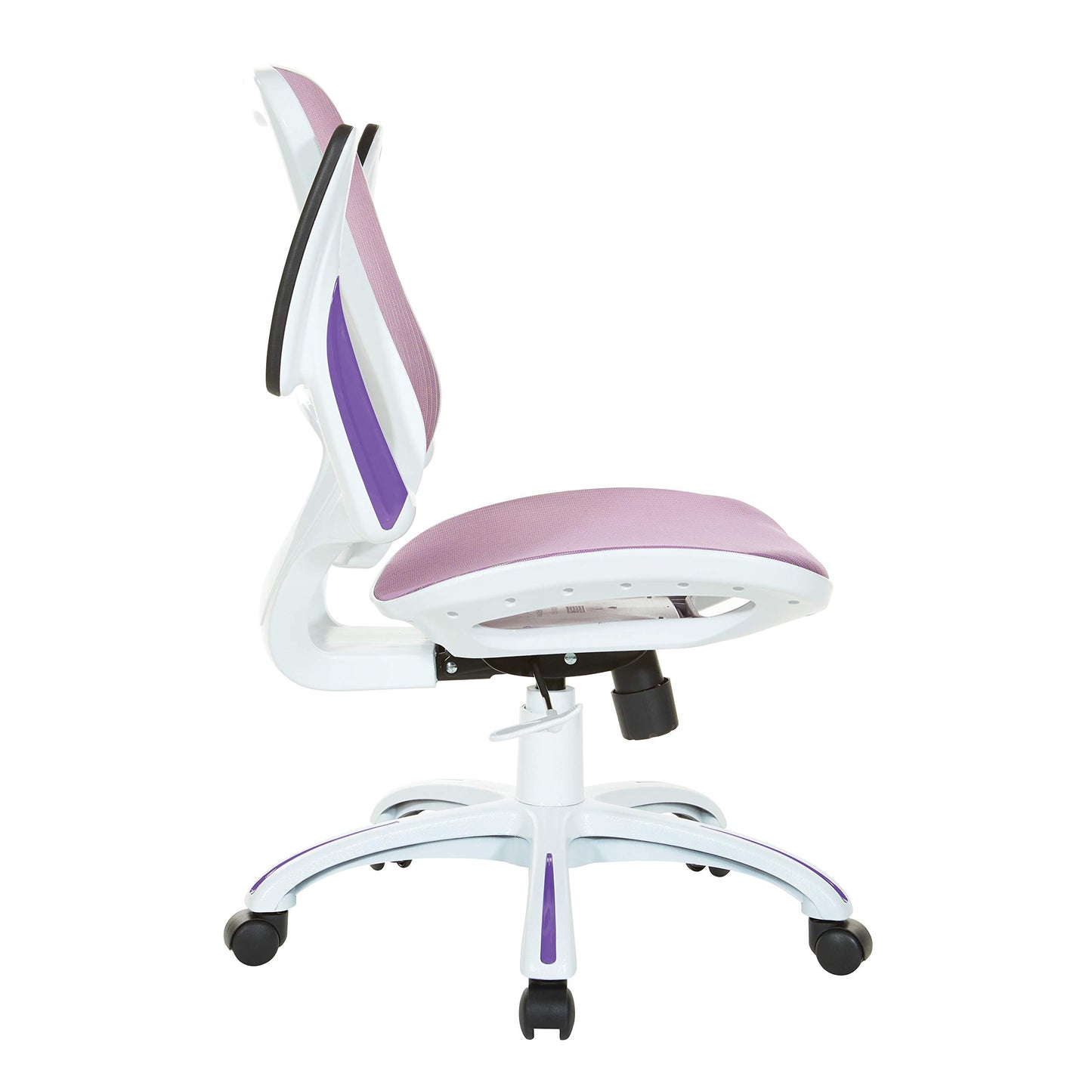 OSP Home Furnishings Riley Ventilated Manager's Office Desk Chair with Breathable Mesh Seat and Back, White Base with Purple