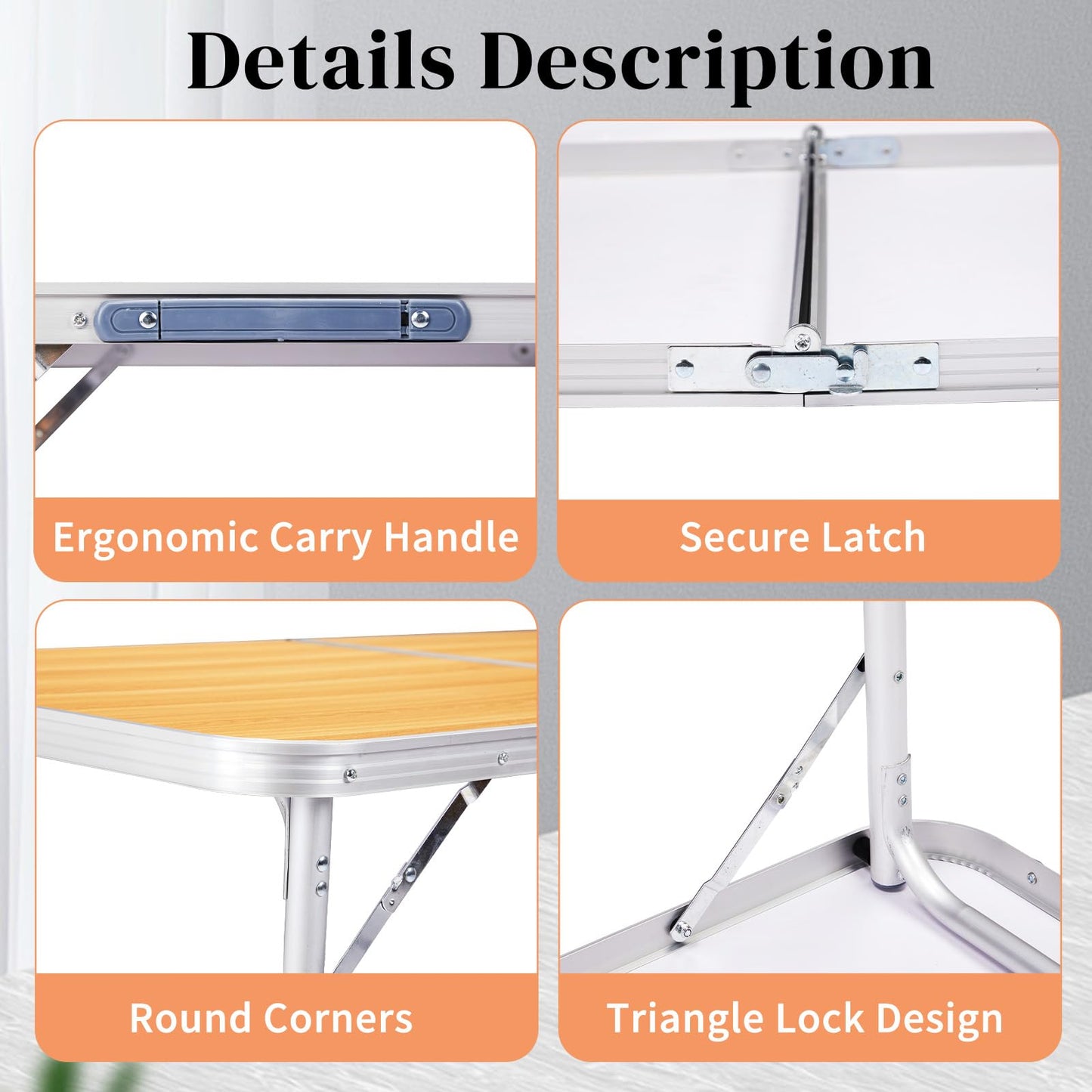 GODECOR 4.0 Ft Folding Portable Camping Table with Three Adjustable Heights, RV Tables for Inside a Camper, Outdoor, BBQ, Dining, Picnic, Beach, Garden, Party, Yellow