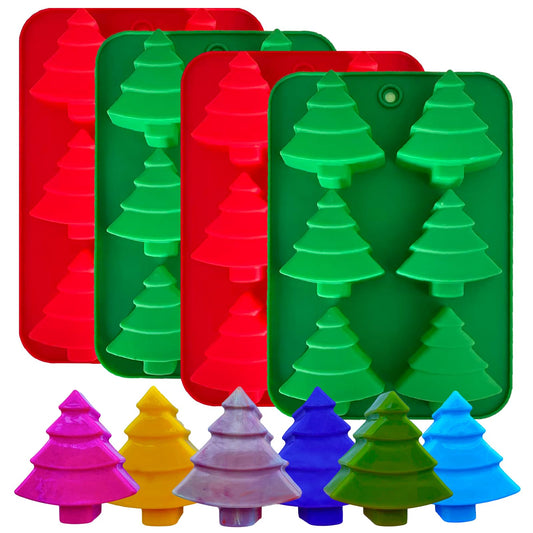 4 Pcs Christmas Silicone Molds, 6 Cavity Christmas Trees Candy Baking Trays for Holiday Cakes,Candies,Gummy,Chocolates,Jelly,Soap,Ice Cube,Cookies