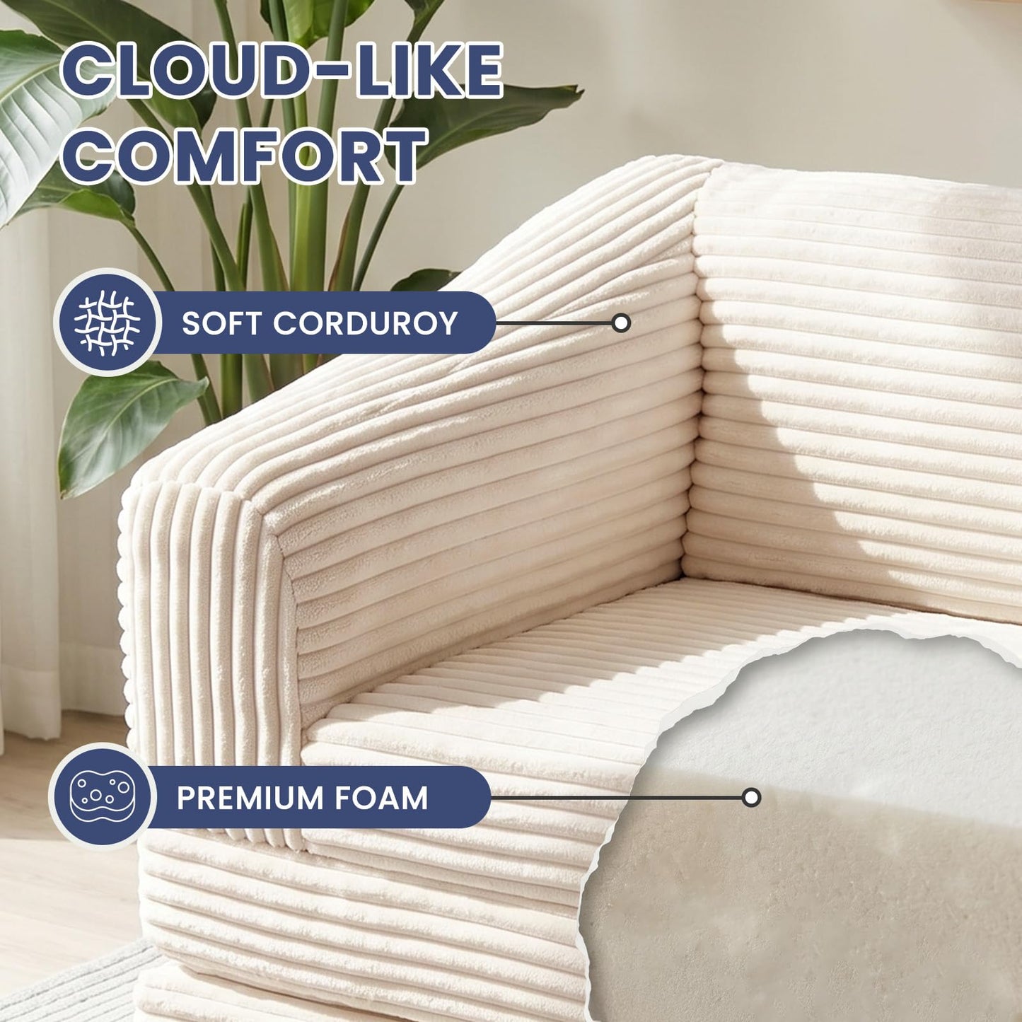 AOLVDOW Convertible Folding Sofa Bed, 2-in-1 Single Boneless Sofa with Soft Corduroy & Ultra-Thick Backrest, Foldable Boneless Chair Lounger Sleeper Sofa for Small Apartment, Living Room, Home Office