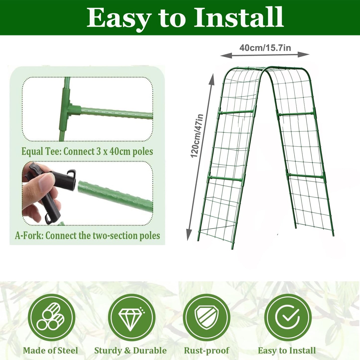 U-Shape Cucumber Trellis for Raised Bed, Garden Trellis for Climbing Plants Outdoor, Metal Arch Plant Support, Vegetables Trellis for Squash Grape Pea Bean Vines Flower 47x15.7in