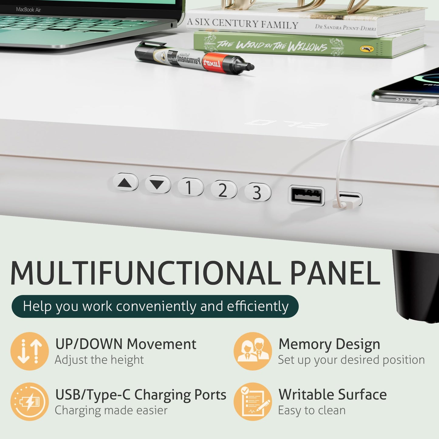 Furmax Adjustable Height Electric Standing Desk with Drawers, 48 Inch Sit Stand Desk with One-Piece Thickened Desktop & USB Charging Port for Home Office Computer Desks (White Desktop, 48 Inch)