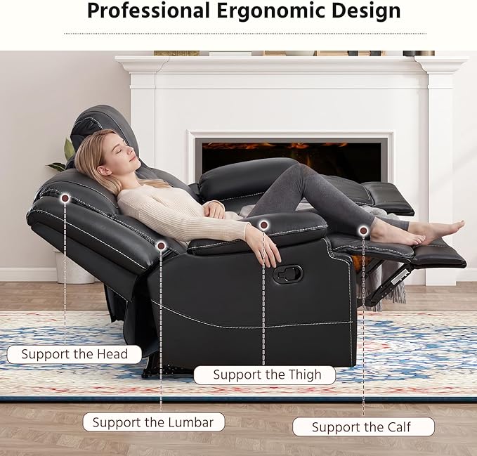 ANJ Premium Genuine Manual Reclining Sofa Set, Included Recliner Chair Set of 2