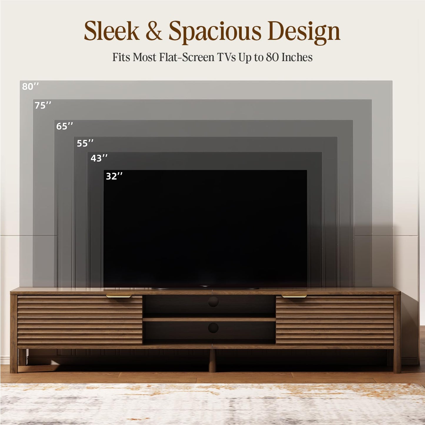 IKALIFE TV Stand for Living Room - up to 80 Inch TVs Mid Century Modern Entertainment Center with Storage and Adjustable Shelves, Media Console Table Walnut 70"