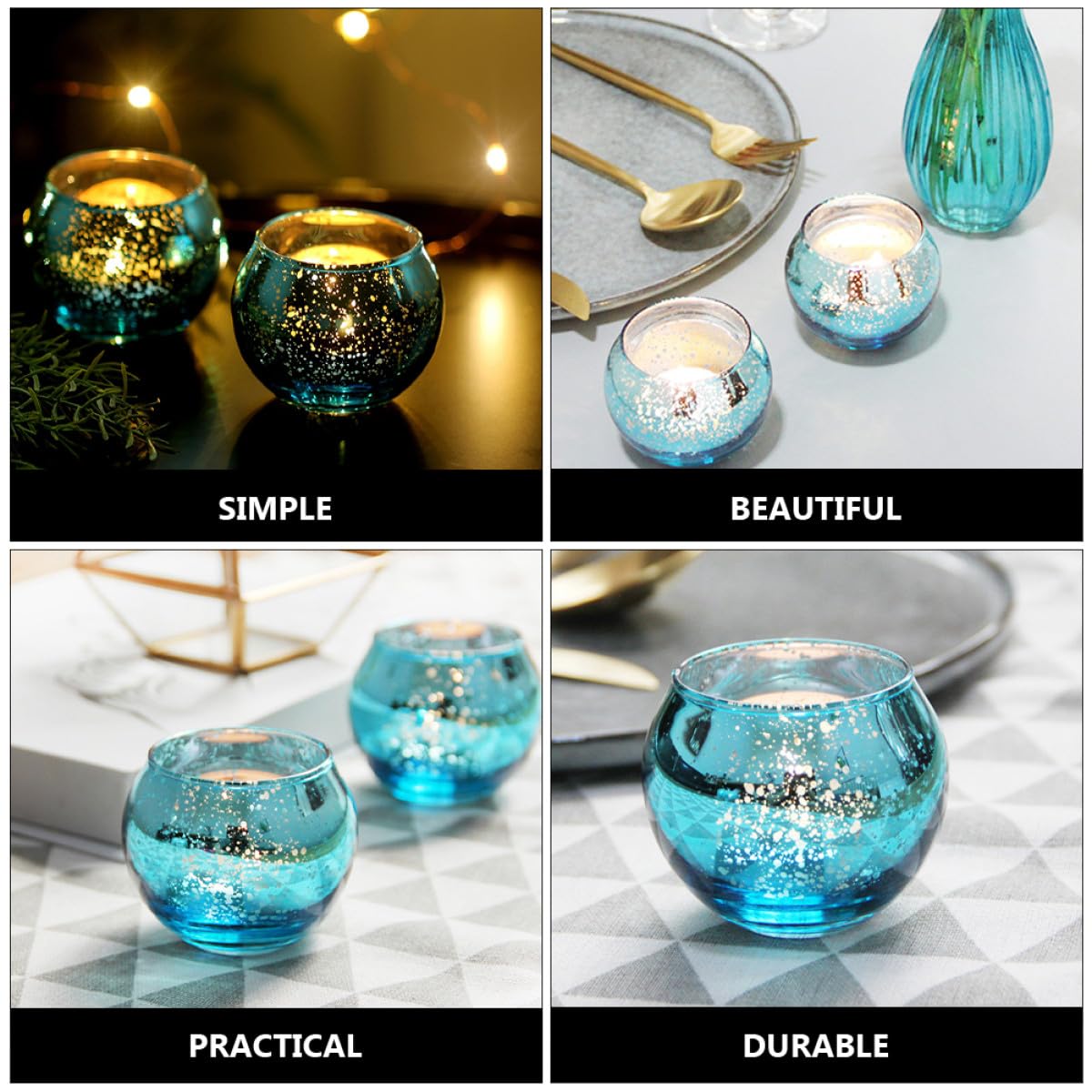 Artibetter 12pcs Decorative Glass Candleholders with Blue Dot Pattern Hollow Votive Candle Cups for Home Décor Table Centerpiece