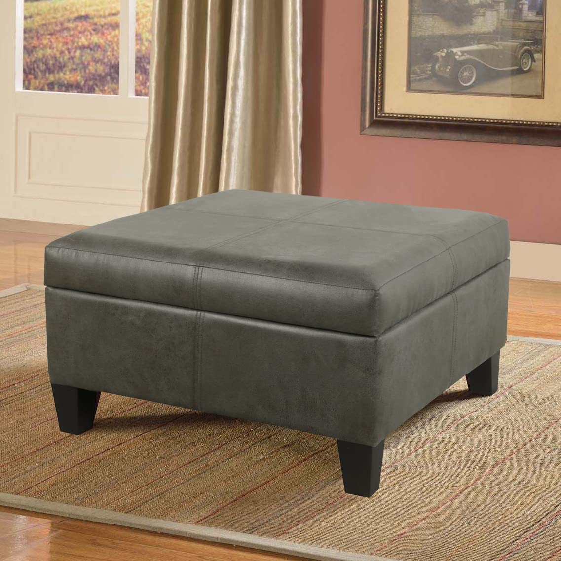 HomePop Home Decor |K2380-E903| Luxury Large Faux Leather Square Storage Ottoman | Ottoman with Storage for Living Room & Bedroom, Grey