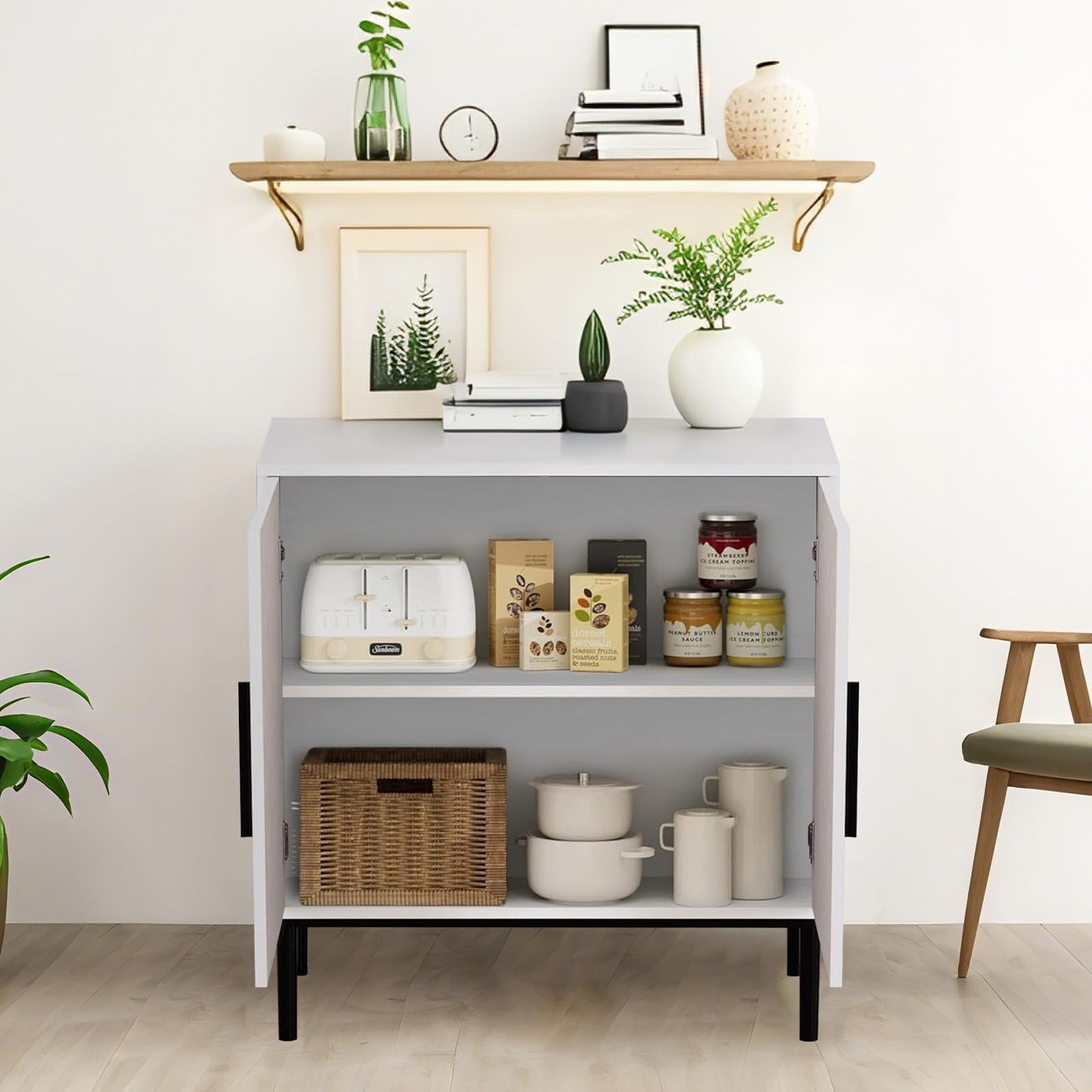 LUCKLIFE White Kitchen Sideboard Buffet Cabinet with Doors, Modern Coffee Bar Cabinet for Dining Room & Living Room, White, 1 Pack