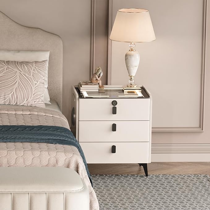 Smart Nightstand with Wireless Charging, with Fingerprint Lock Drawer, Night