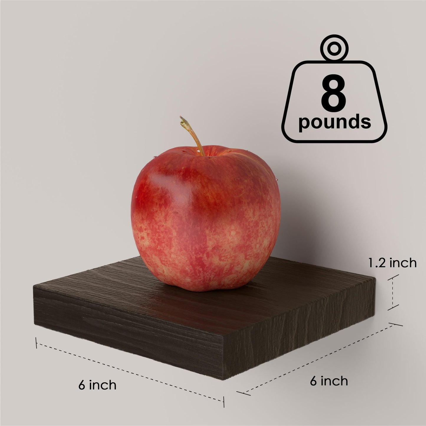 PopiShelves Small Floating Shelves for Wall - 6 Inch Mini Square Rustic Brown Shelves for Bedroom, Living Room, Bathroom, Kitchen, Office Decor Set of 3
