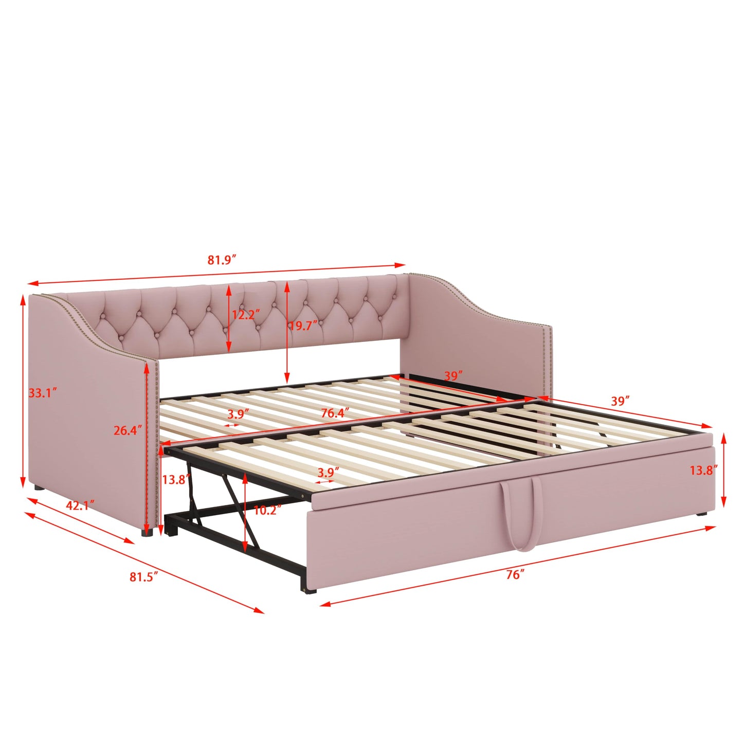 YunNianYang Twin Size Upholstered daybed with Pop Up Trundle (Pink)
