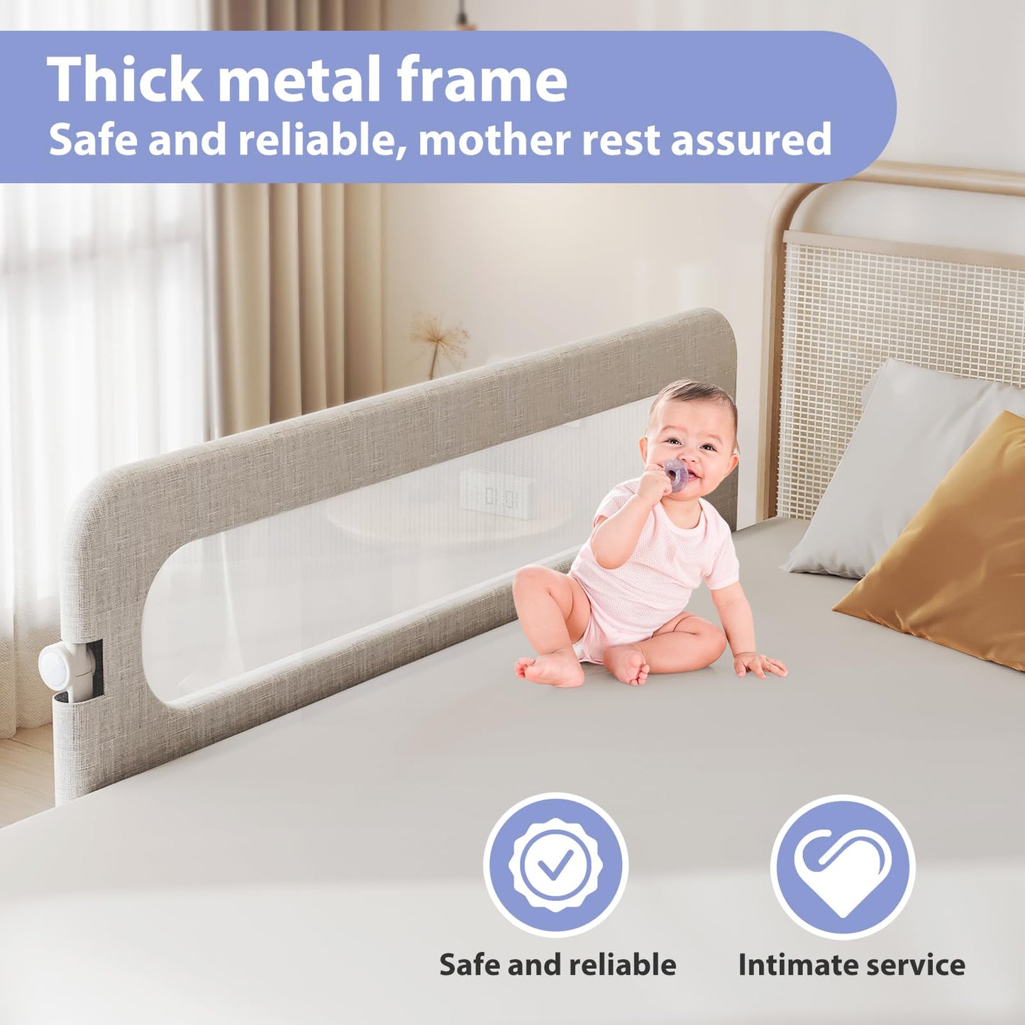 Toddler Bed Rail Guard for Baby - Toddlers Bed Rail for Queen Full King Twin Crib Bunk Size Bed Adjustable Heights & Foldable Portable Bedrail Extra Tall Child Safety Side Railing Guards for Kids(59")