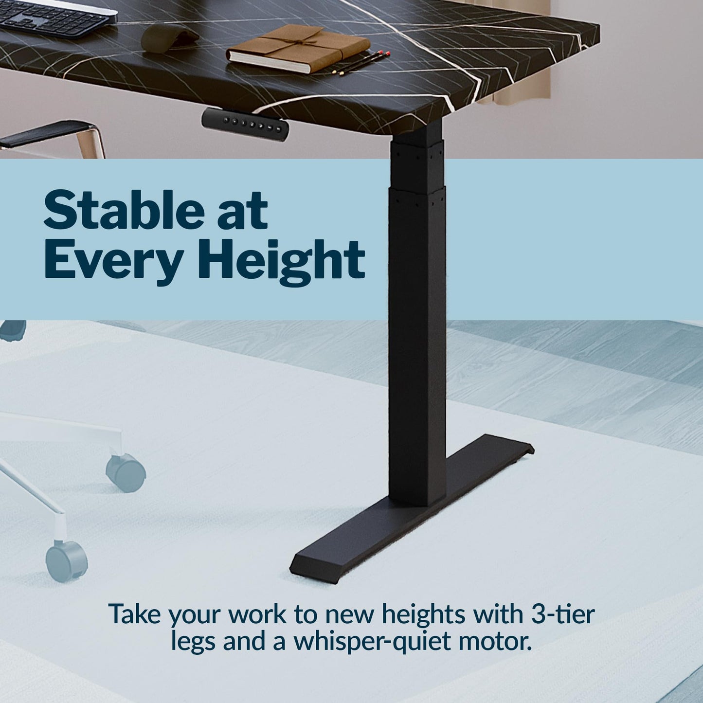 Vari ComfortEdge 60x30 Inch Adjustable Electric Standing Desk – Limited Edition Sit Stand VariDesk with Memory Presets & Sloped Front Edge + Tool-Free Assembly (Black Marble/Black Legs)