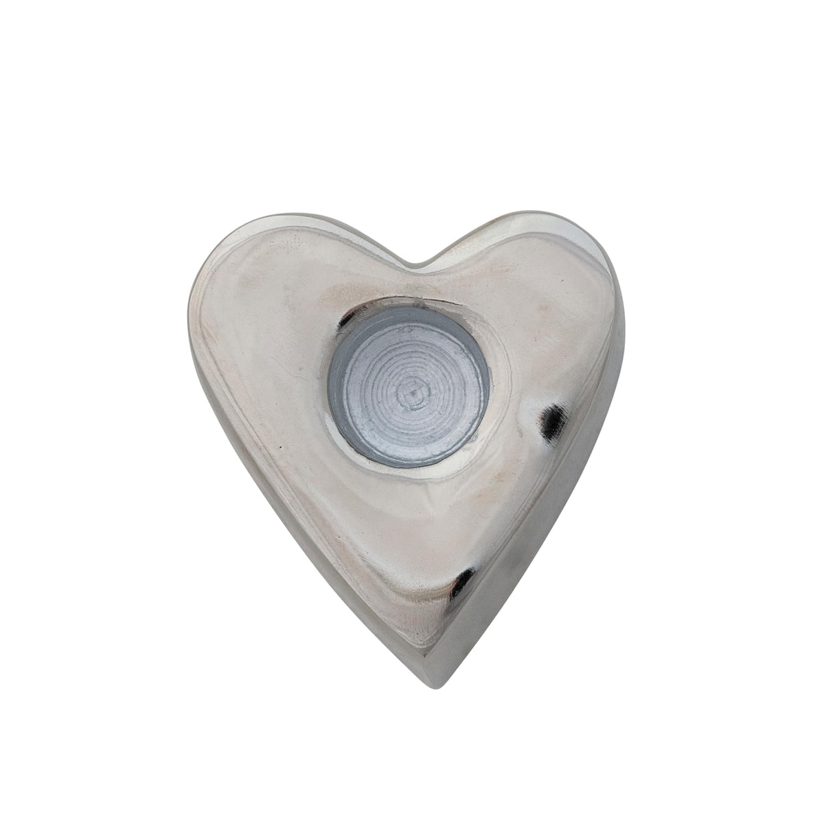 Creative Co-Op Cast Aluminum Heart Shaped Taper Candle Holder, Nickel Finish