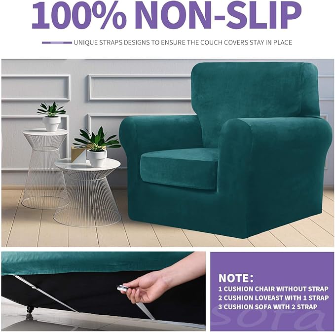 ZNSAYOTX Luxury Velvet Couch Cover 4 Piece Stretch Sofa Covers