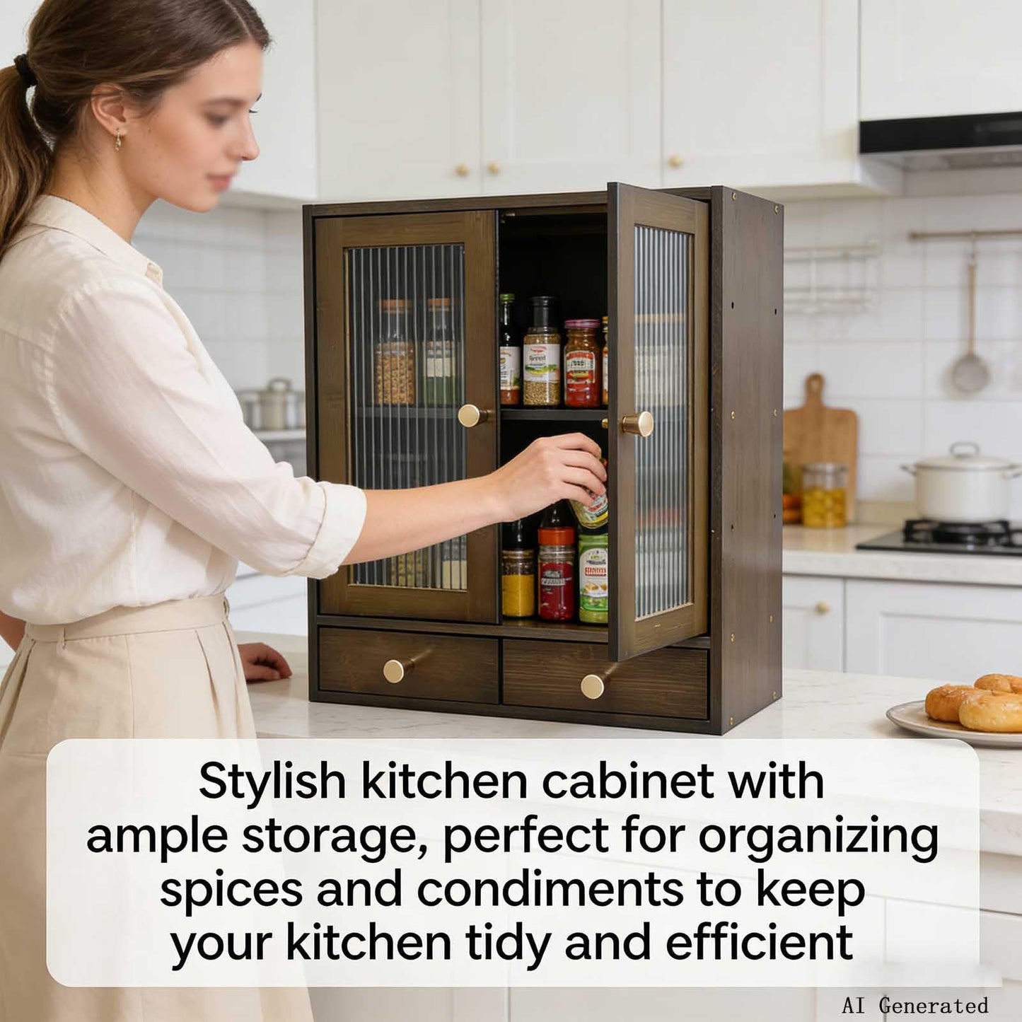 RZGZKLSH with Magnetic Door Countertop Cabinet，Storage Cabinet, Sideboard，Nanzhu Organizer for Kitchen Living Room Bedroom Bathroom Office with a drawer14.6x6.7x18.1(Brown