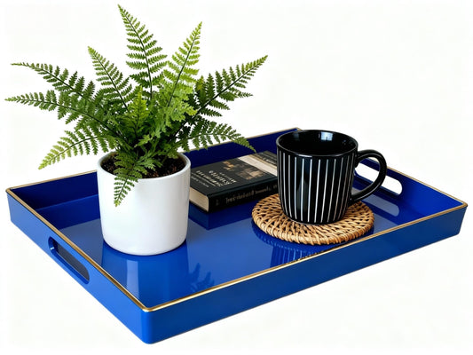 Zosenley Decorative Tray, Rectangular Plastic Tray with Handles, Modern Vanity Tray and Serving Tray for Bathroom, Kitchen, Ottoman and Coffee Table, 15.6” x 10.2” (Drak Blue)