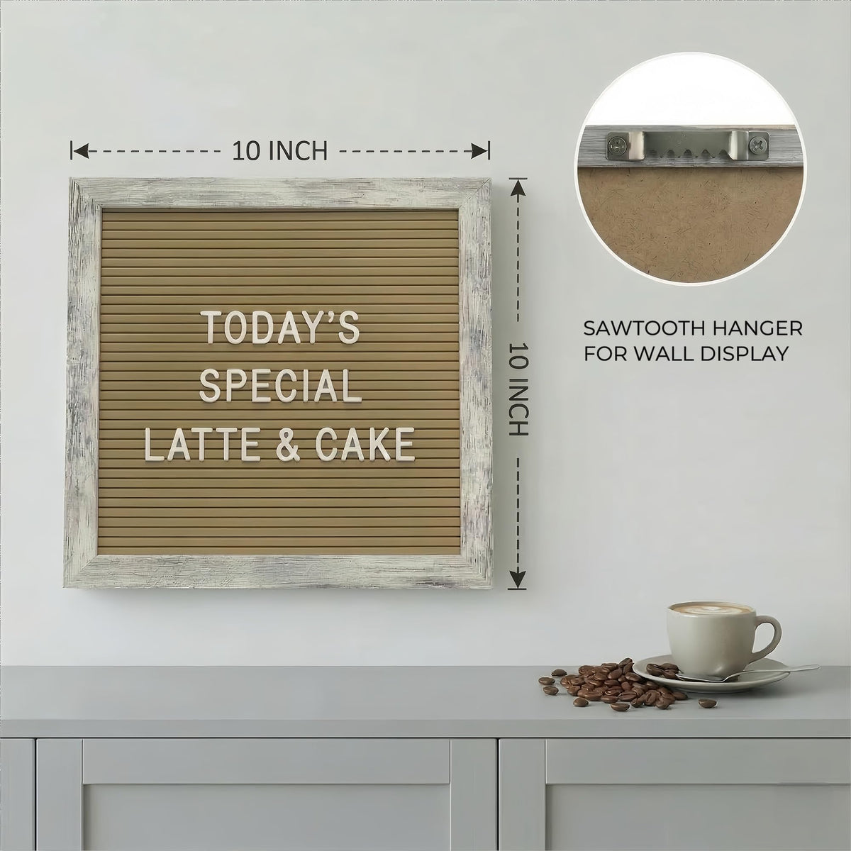 C CRYSTAL LEMON Rustic Cappuccino Felt Letter Board 10x10 Inch, 336 Letters Numbers and Symbols, Changeable Message Board with Wood Frame, Wall Mount or Stand