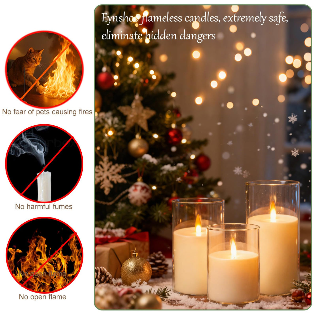 Eynshoo Flameless Candles with Remote&Timer - Realistic 3D Flickering Flame LED Battery Operated Candles, Warm White Light for Home Decor, Christmas, Wedding, Party, and Holiday Decoration