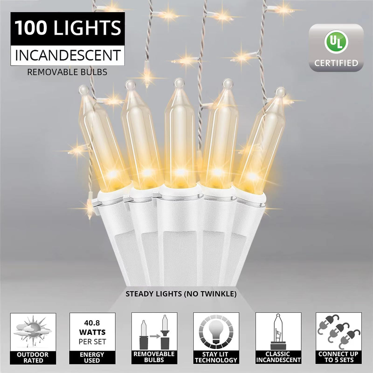 LAMPHOME 6.2FT 100 Clear Icicle Lights, White Wire, Indoor/Outdoor Christmas Holiday Lights