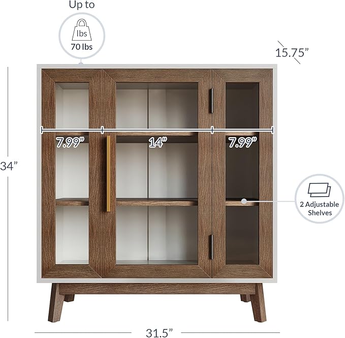 BELLEZE Modern Curio Cabinet, 3-Tiers Console Table, 31 Inch