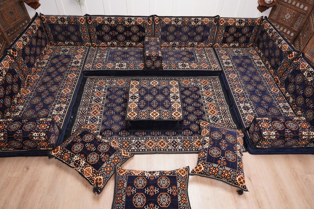 arabicsofa U Shaped Arabic Floor Seating – Handmade Majlis Set– Bohemian Style Sofa