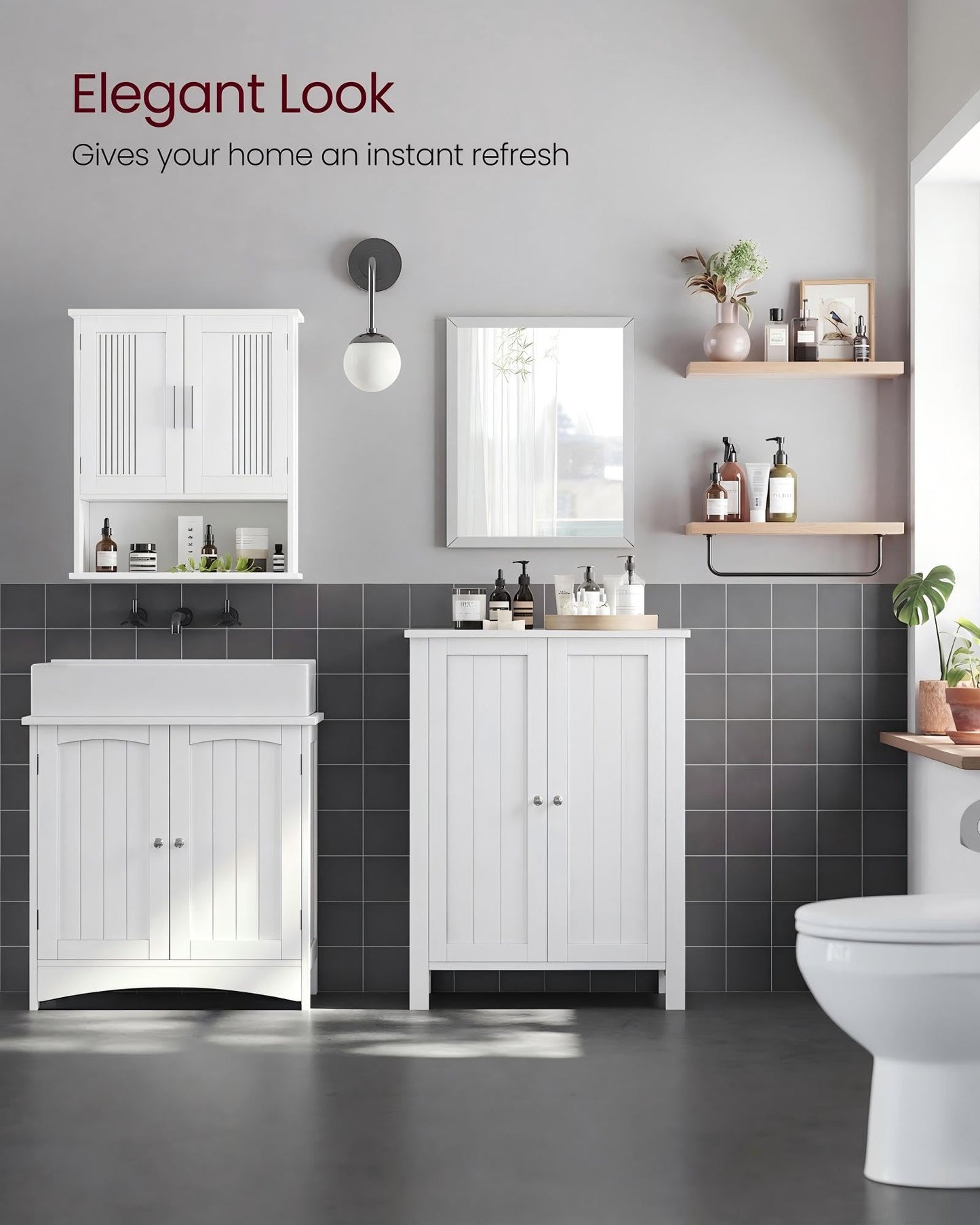VASAGLE Floor Storage Cabinet, Freestanding Storage Unit with 3 Drawers, 1 Adjustable Shelf, for Bathroom Living Room Dining Kitchen, 11.8 x 23.6 x 31.5 Inches, Cloud White UBBC049WH01S