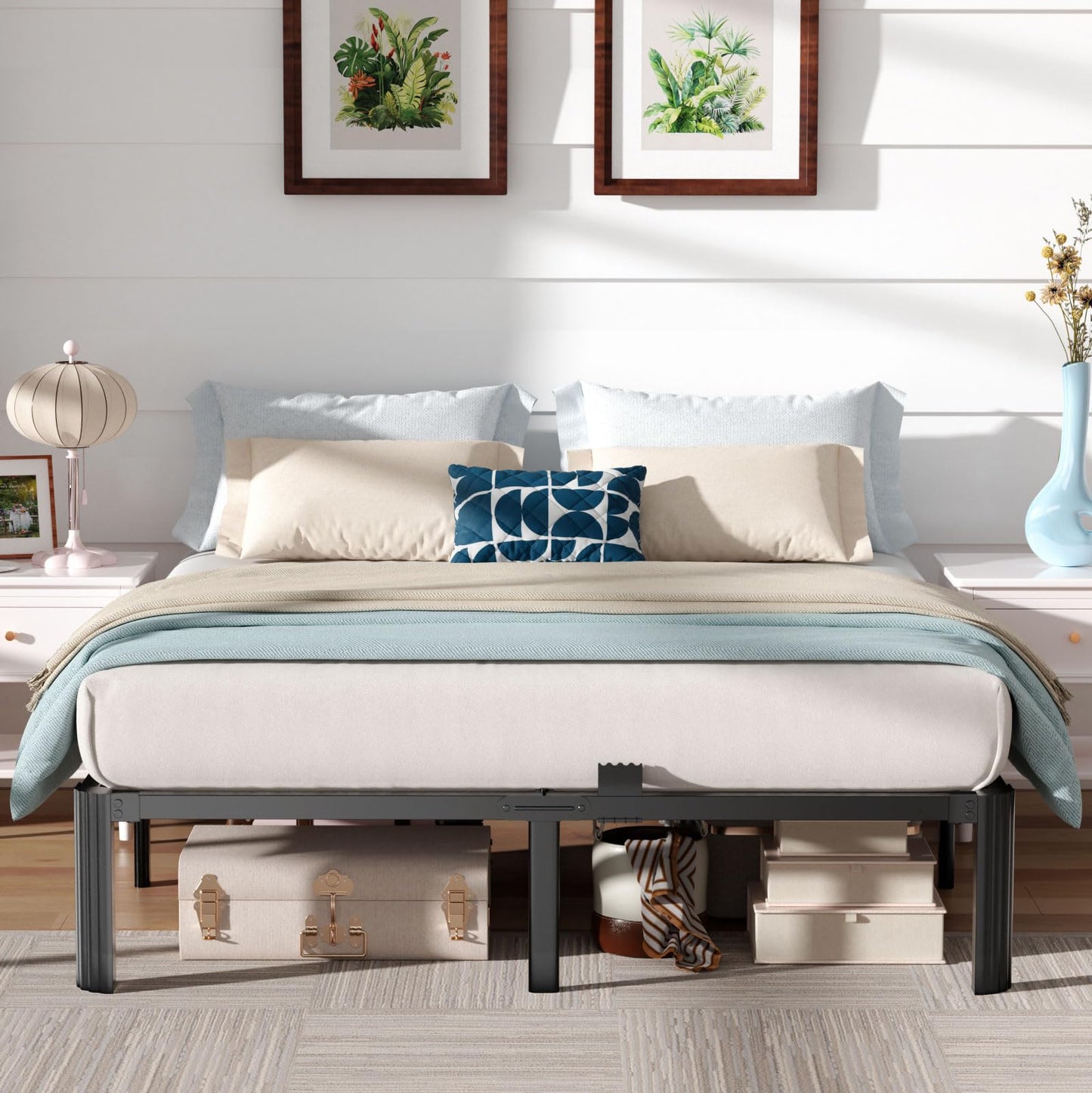 hiyuehome Twin Bed Frame,14 Inch 3500LBS Heavy Duty Noise-Free Metal Platform with Mattress Stoppers Retainers,Headboard Compatible,No Box Spring Needed,Easy Assembly, Round Feet