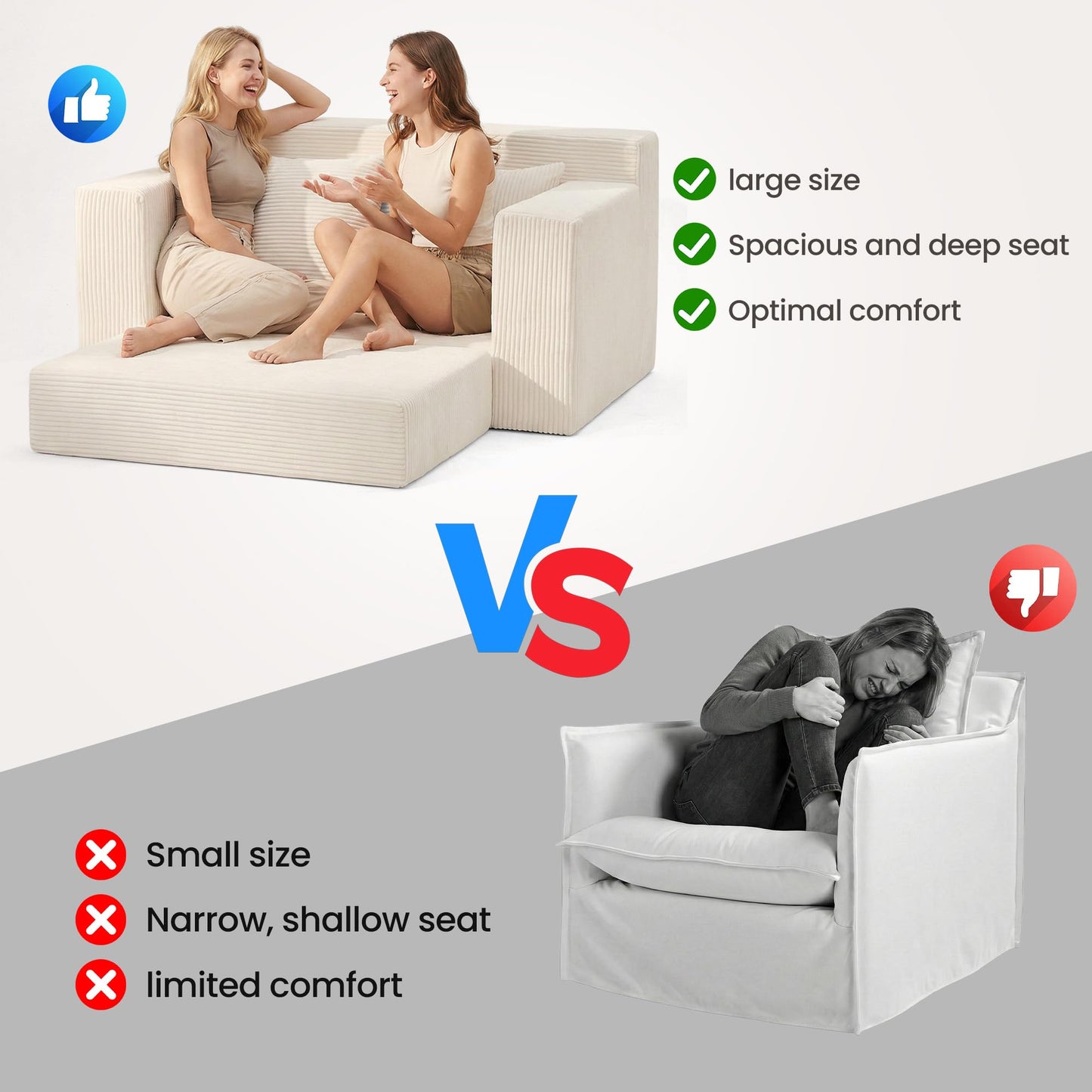 AOLVDOW Convertible Sofa Bed, 5 in 1 Small Boneless Couch Pull Out Loveseat Sleeper Sofa,Corduroy Futon Couch Folding Mattress with 4 Pillows for Living Room