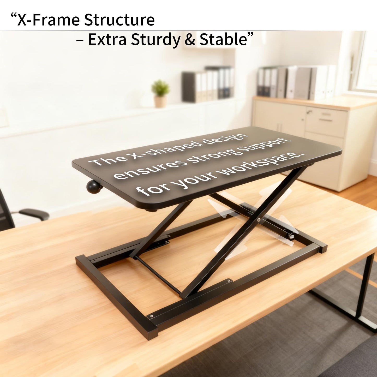 Amestar 23.6 Inch Standing Desk Converter Adjustable Height, Black Computer Desk, Sit Stand Tabletop Monitor and Laptop Riser Platform Workstation, Computer Keyboard Stand for Desktop