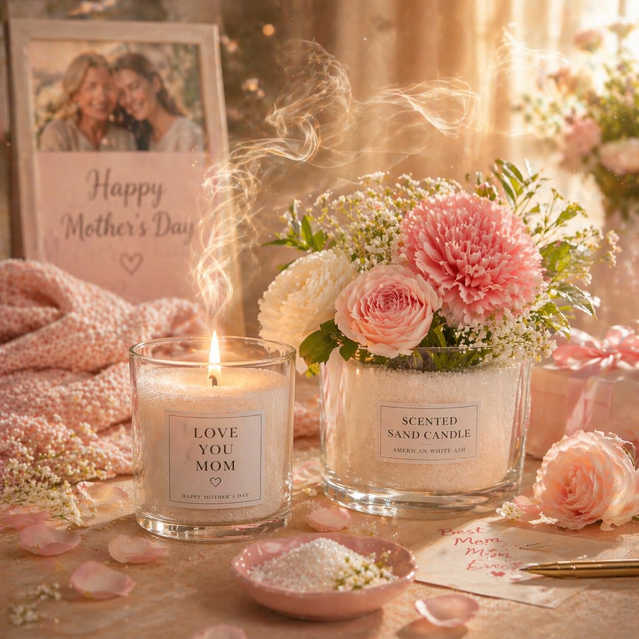 18oz Scented Candle Sand Wax, Sandalwood & Jasmine Scented Pearled Candles with a Glass Jar, Long Lasting with 120 Hours Refillable Candle Sand with 30 Wicks for Mom/ Home Decor/ Holiday Gift/ Relax