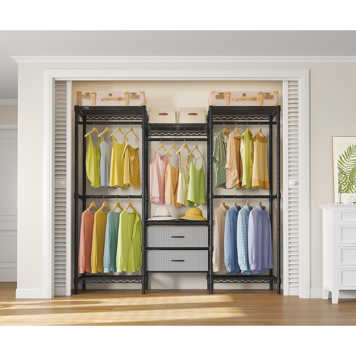 VIPEK V20 Plus Clothes rack with Drawers for Bedroom/Walk-in Closet, Black