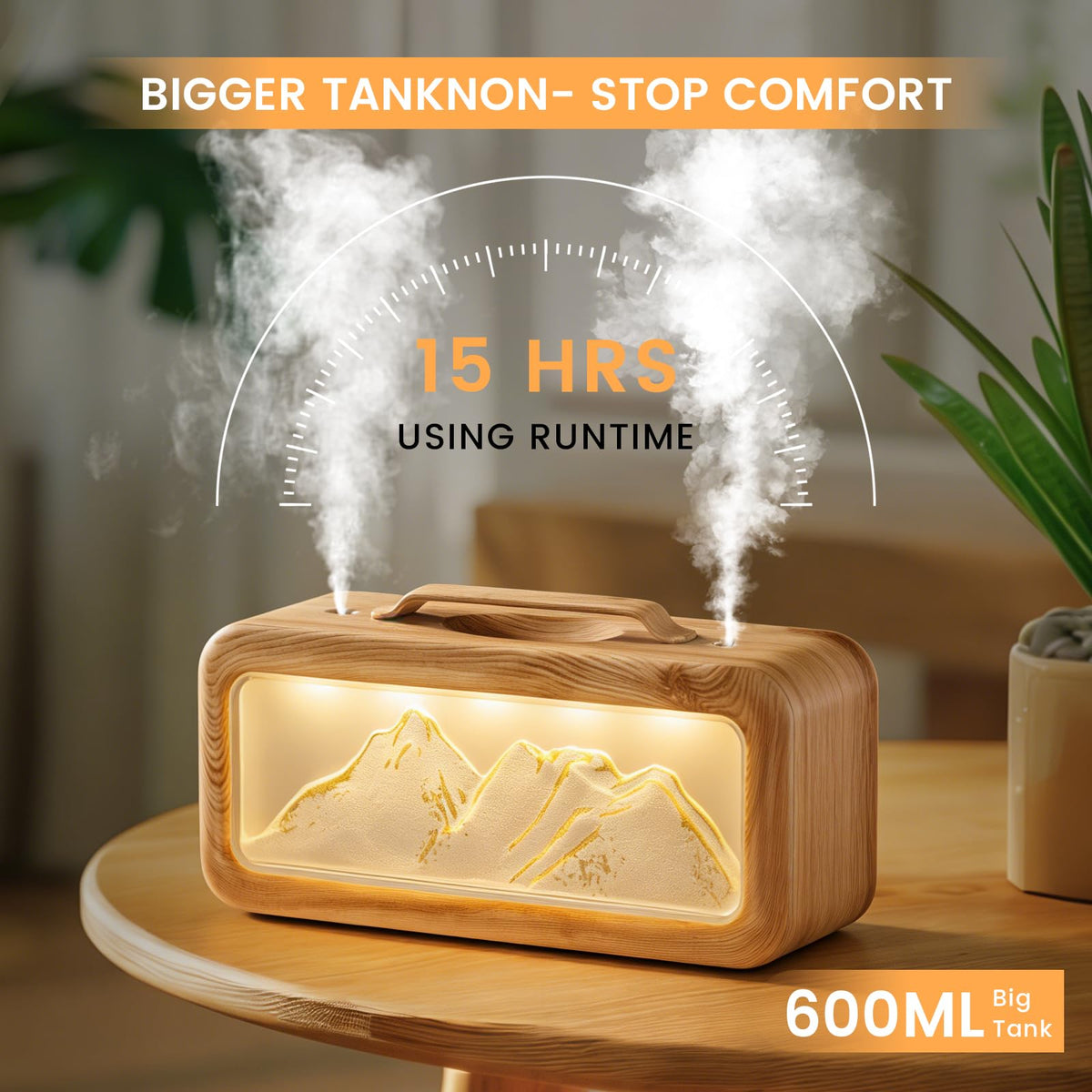 HEEYCEM Humidifiers for Bedroom, 600ml Cool Mist Humidifier with Night Light, 23dB Quiet Operation, Mini Baby Humidifier,for Bedroom, Nursery, Office, Plants(Wood Grain）