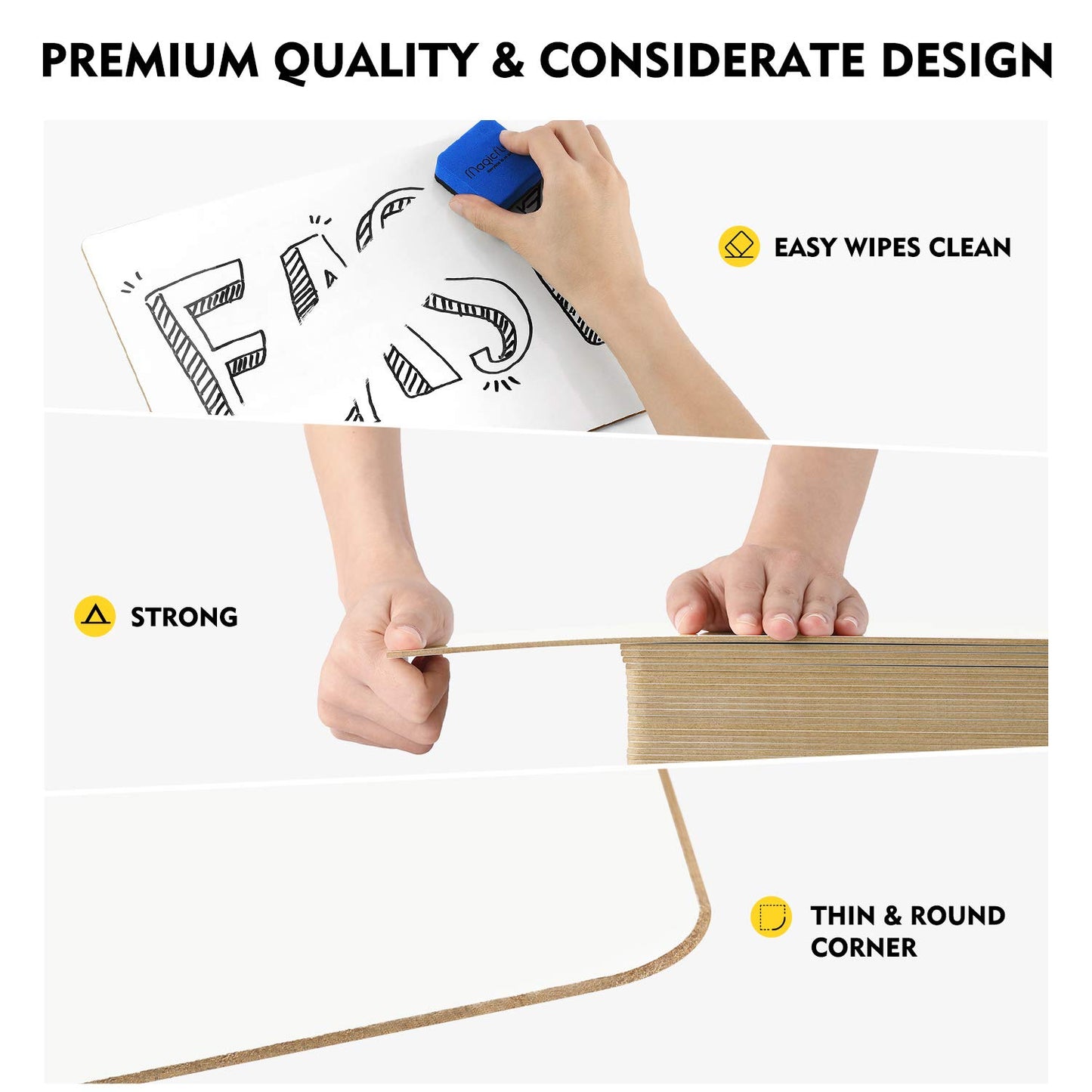 Magicfly Double-Sided Small White Board for Classroom, 9 x 12 Inches Dry Erase Lap Boards, Bulk Pack of 16 Mini White Board for Student, Teachers, Office, with 16 Pens, 16 Erasers & 16 Pen Clips
