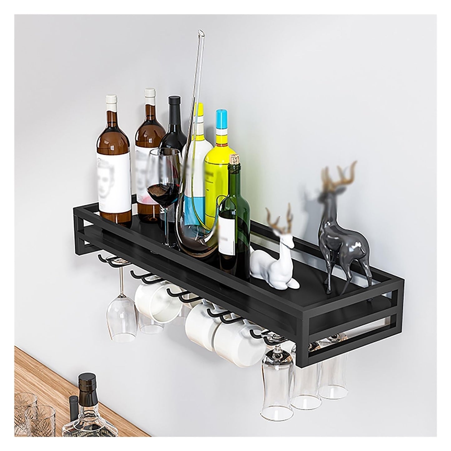 MISTRARA Wall Mounted Wine Rack Modern,Kitchen Storage Rack Wine Rack,Hanging Industrial Round Wine Racks,Bar Unit Floating Shelves,Glass Rack Iron Display Stand,for Cafe/Kitchen,Black,60x2