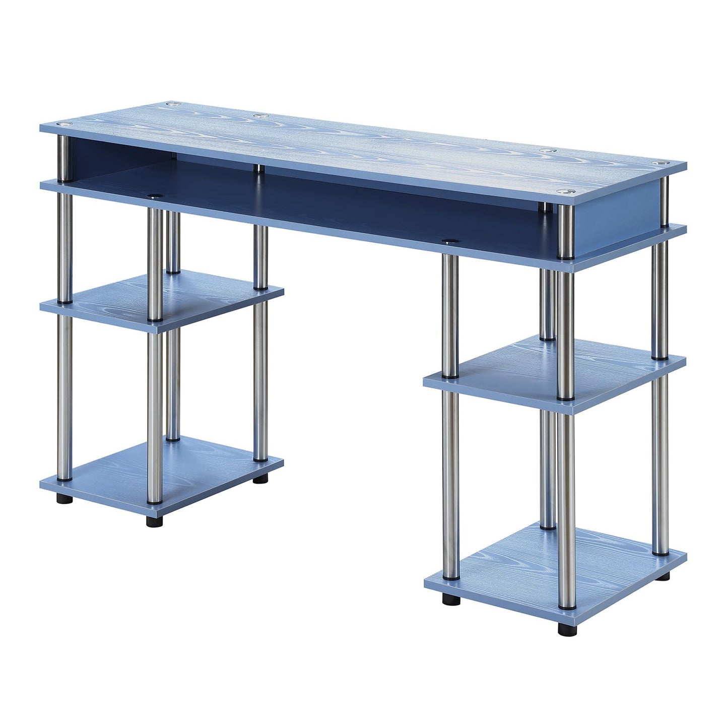 Convenience Concepts Designs2Go No Tools Desk Home Office Desk with Shelves, Corner Shelf Vanity Desk Computer Desk Nail Table for Nail Tech - 47.25" L x 15.75" W x 30" H, Blue