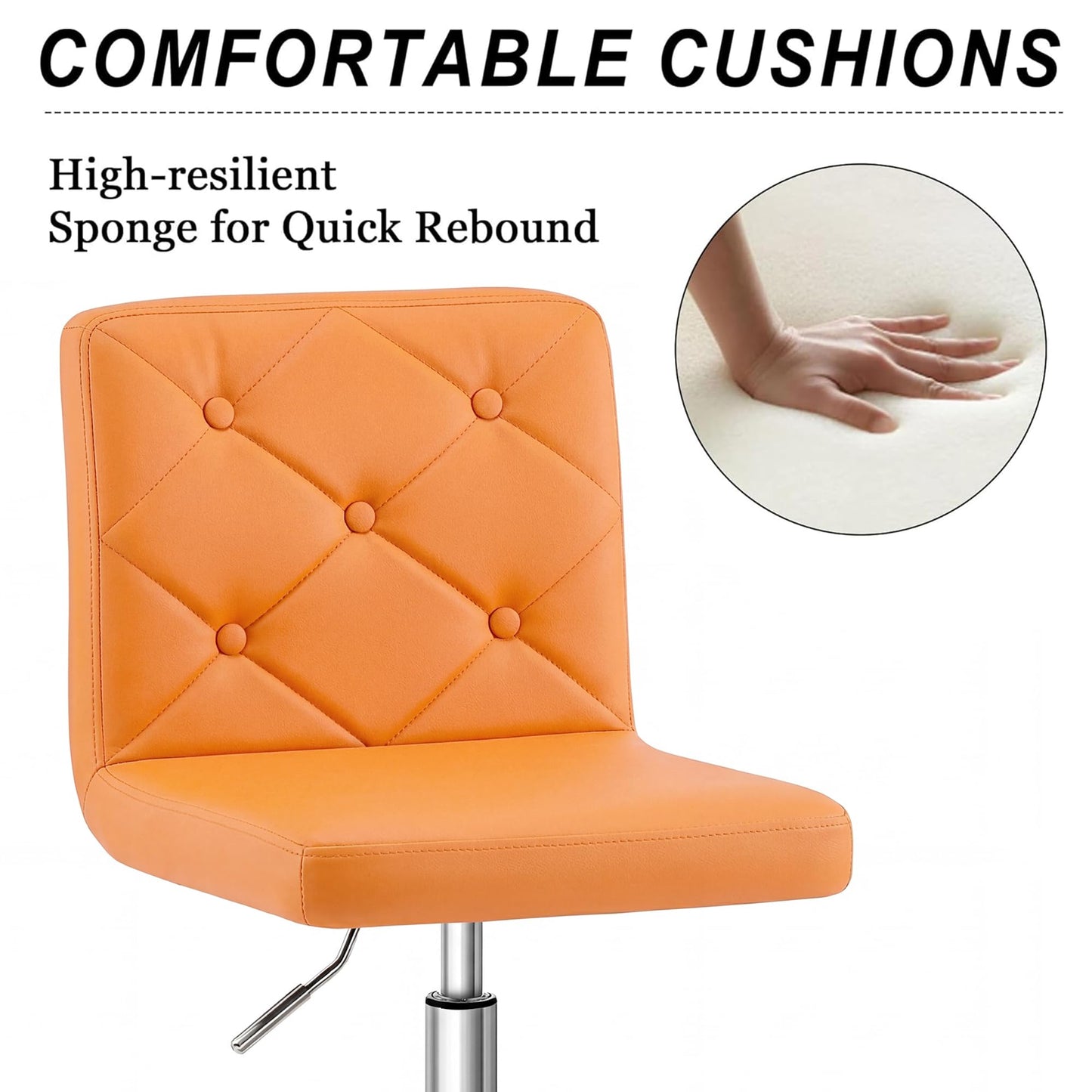 VECELO PU Leather Mid-Back Armless Vanity Chair Adjustable Height 360° Rolling Swivel for Home Office Work