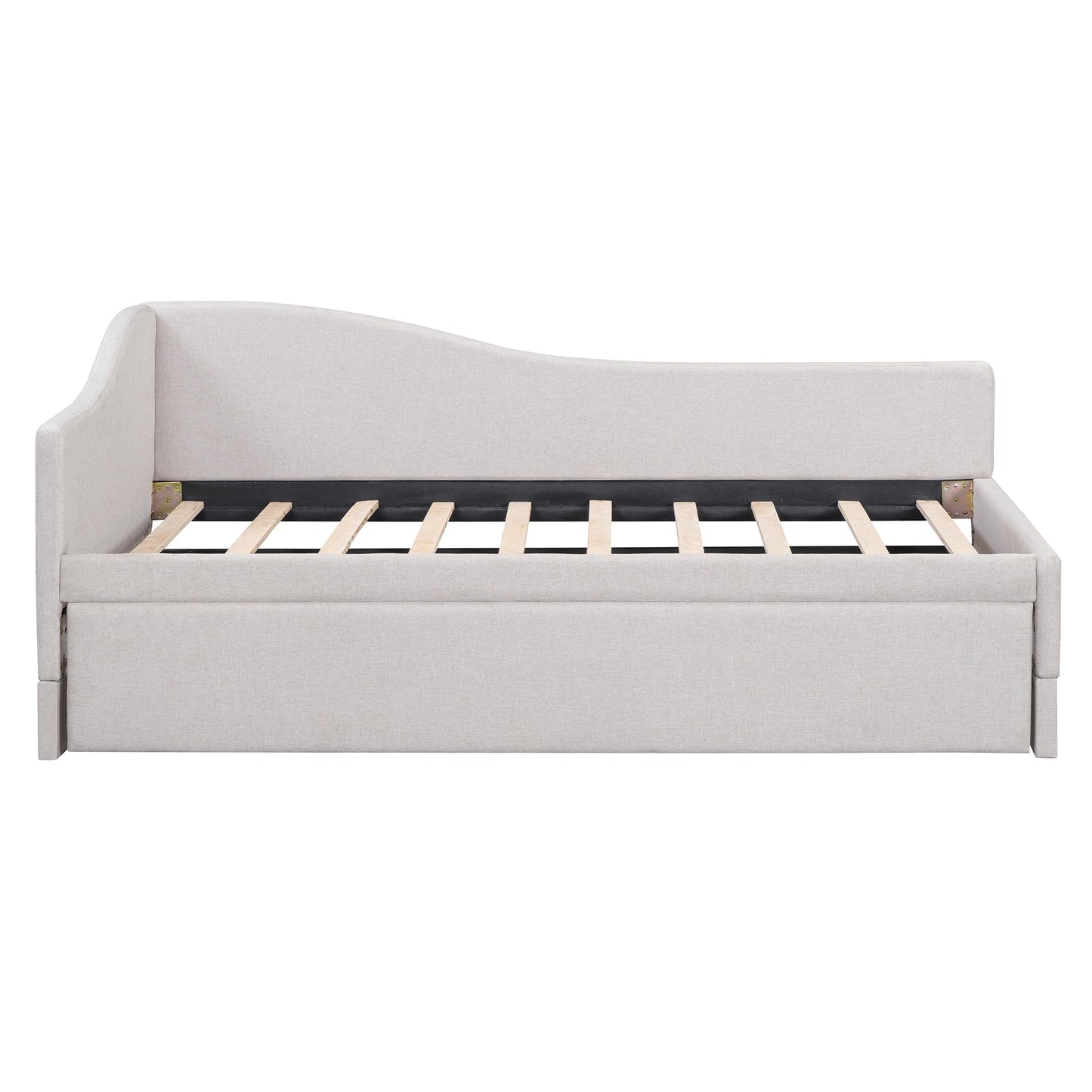 HECATEVIC Modern Linen Daybed with Trundle – Twin to King Size Convertible, No Box Spring Needed, Elegant Gray/Beige/Pink, for Living Room, Guest Room & Nursery