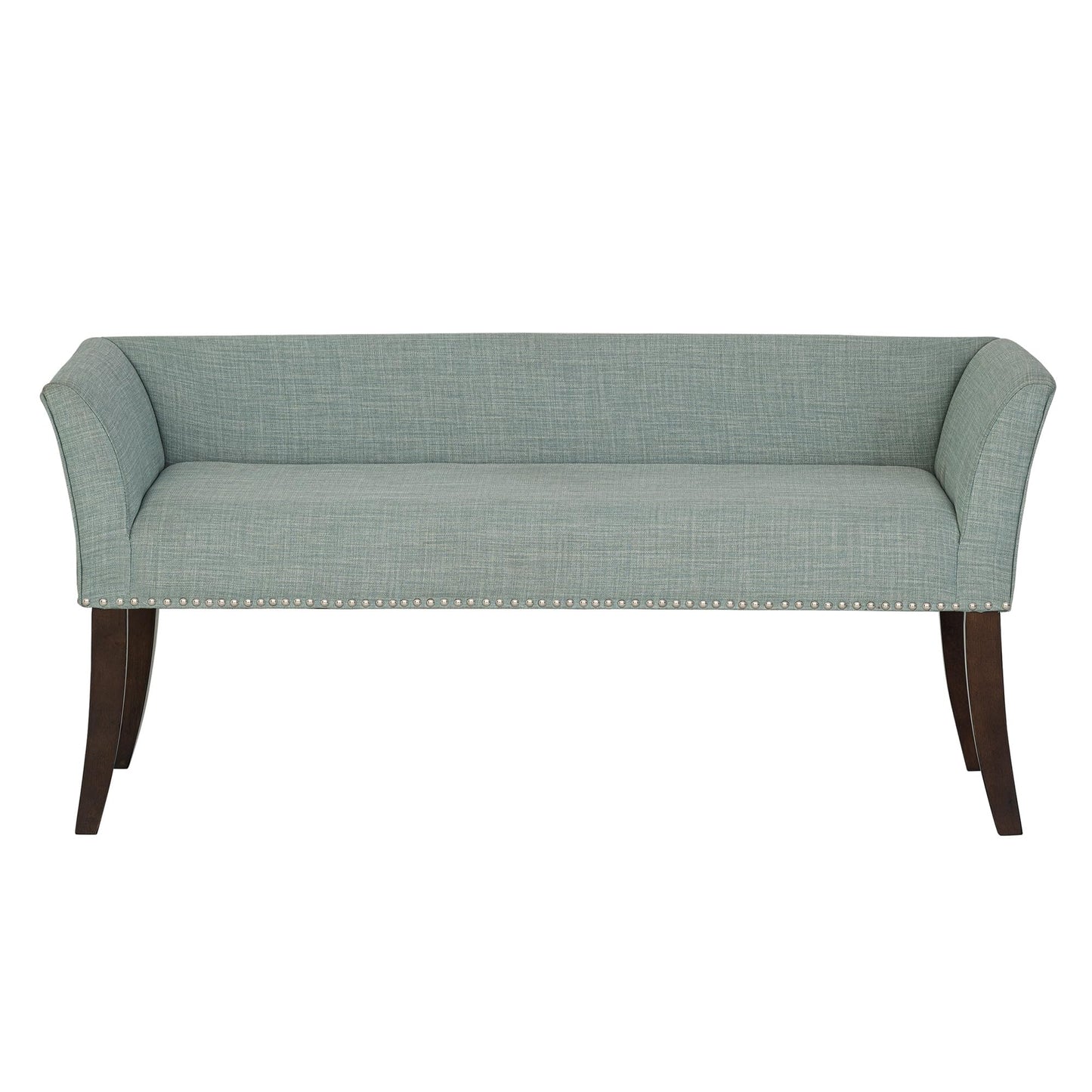Madison Park Accent Bench for Living Room, Upholstered with Nailhead Trim, & Padded Seat Entryway Bench Small, End of Bed Bench with Back, 49.5" W x 19.25" D x 23" H, Light Blue