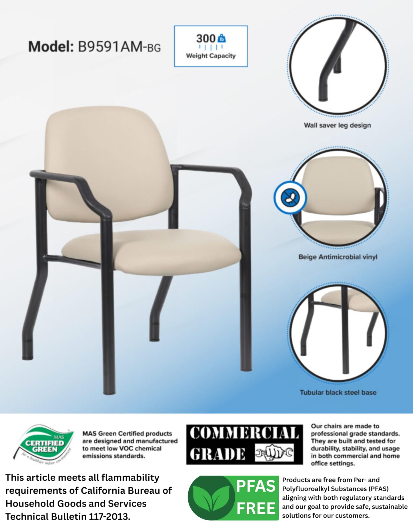 Boss Office Products Guest Chair, Vinyl, 300 lb. Weight Capacity, Beige