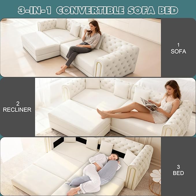 90.6'' Velvet Folding Floor Sofa Bed